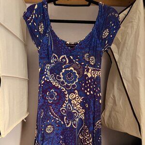 Adorable Betsey Johnson Blue Paisley Floral Ruffle Hem Dress – Size S